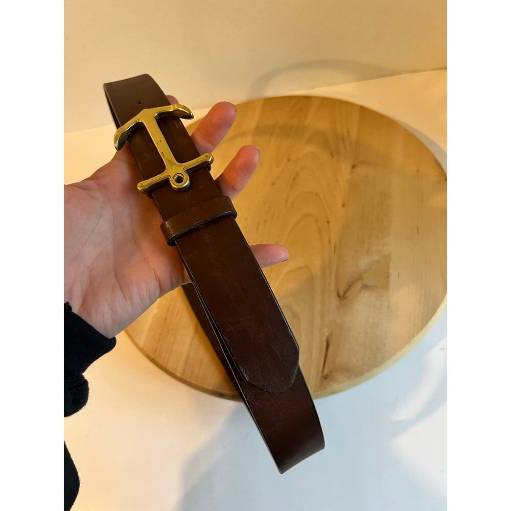 Brown Golden Anchor Buckle Vineyard Vines USA Made Genuine Leather Size M - Picture 3 of 14